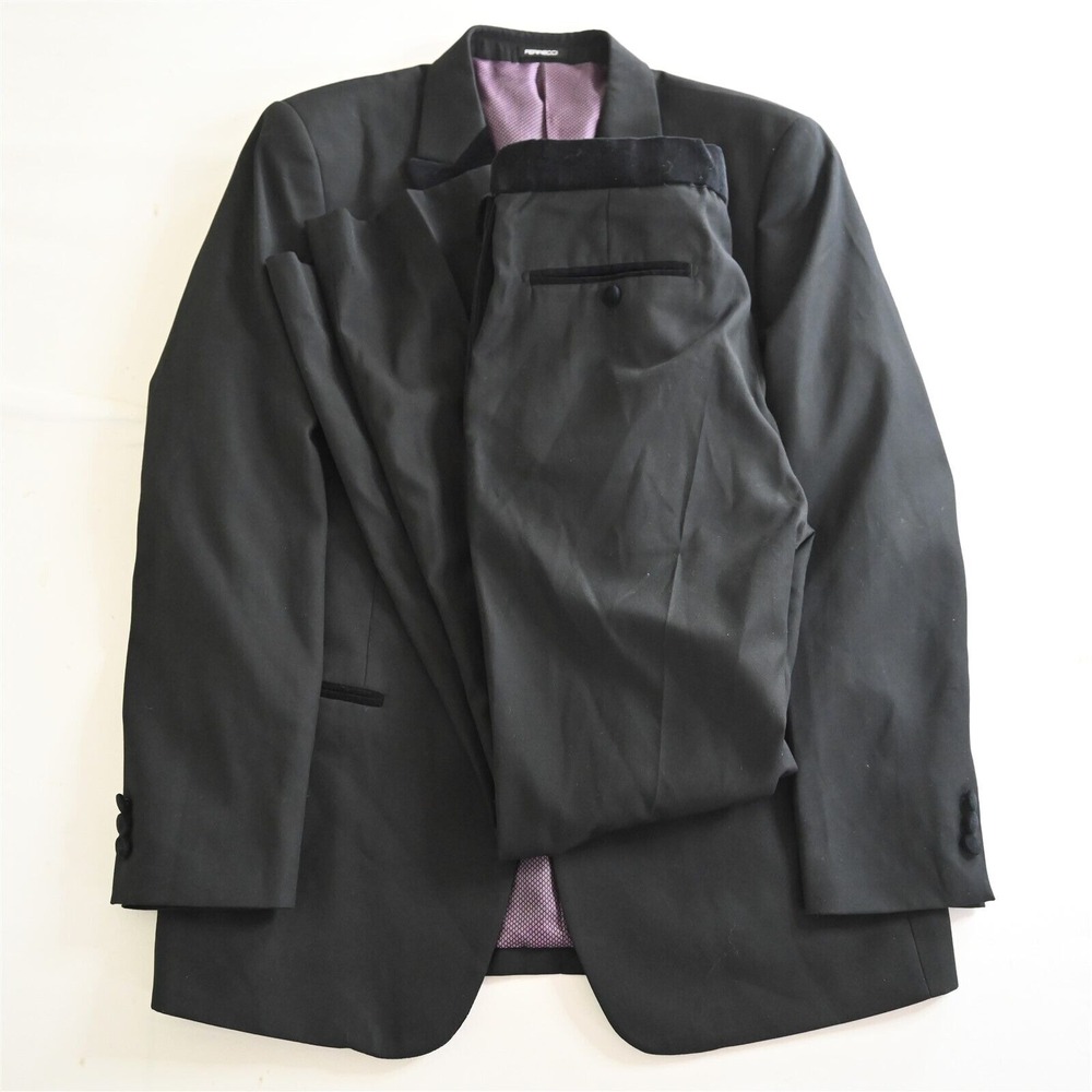 Ferrecci 40R 32x32 Black Velvet Trim Slim Mens‎ Formal Jacket Pants Tux Tuxedo